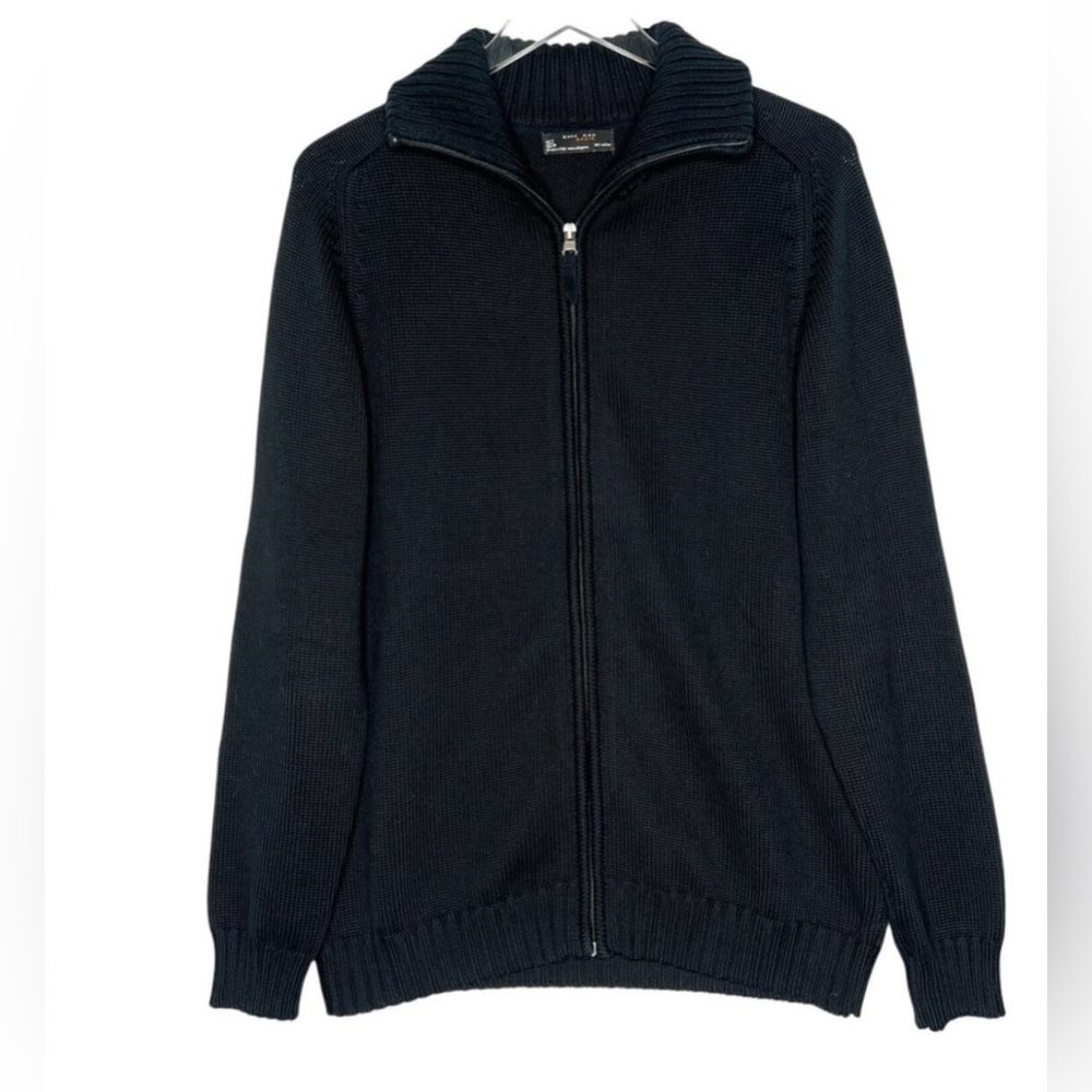 ZARA Man Textured Full Zip Pullover in dark Navy cotton size Large knit - Picture 2 of 16